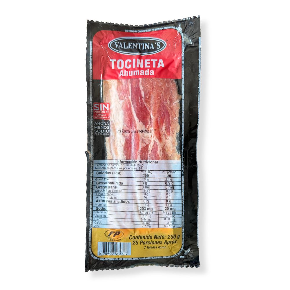 Tocineta Valentinas Ahumada 250 Gramos