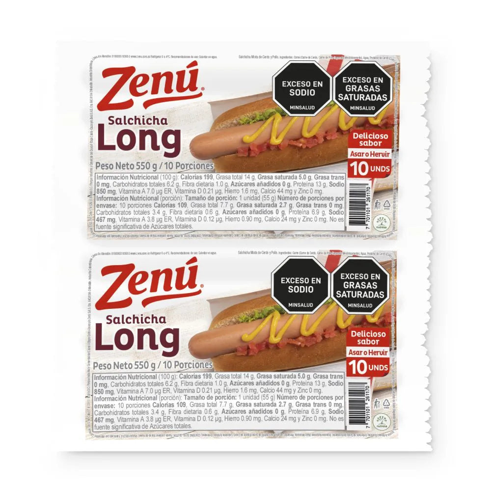 Salchicha long Zenú 550 g x 10 und