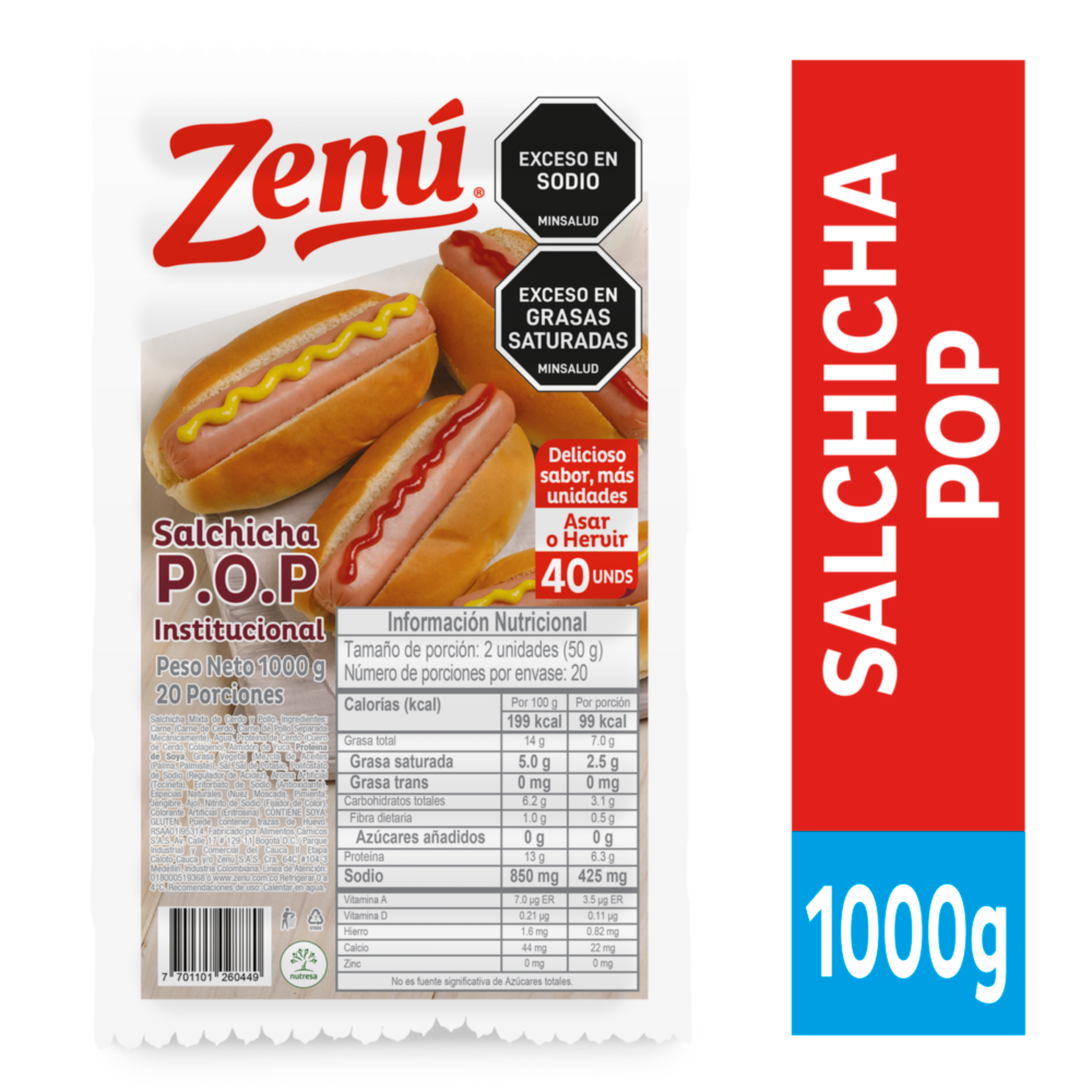 SALCHICHA POP ZENU X 1000 g X 40 und