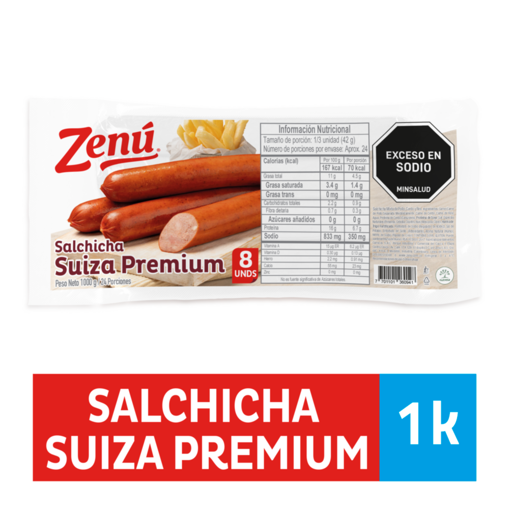 SALCHICHA SUIZA INSTIT X1000 g X 8 und