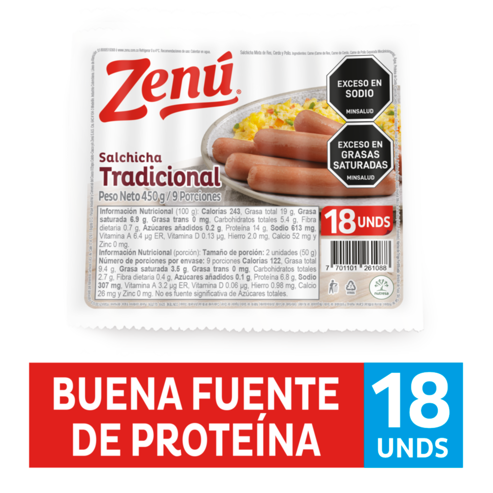 SALCHICHA TRADICIONAL ZENU X450g X 18und