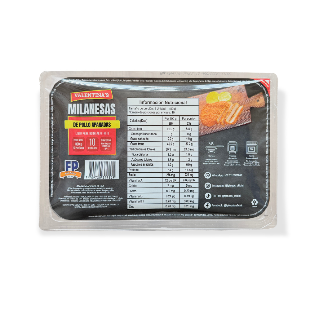 Milanesa Pollo Apanado Valentinax800g10u