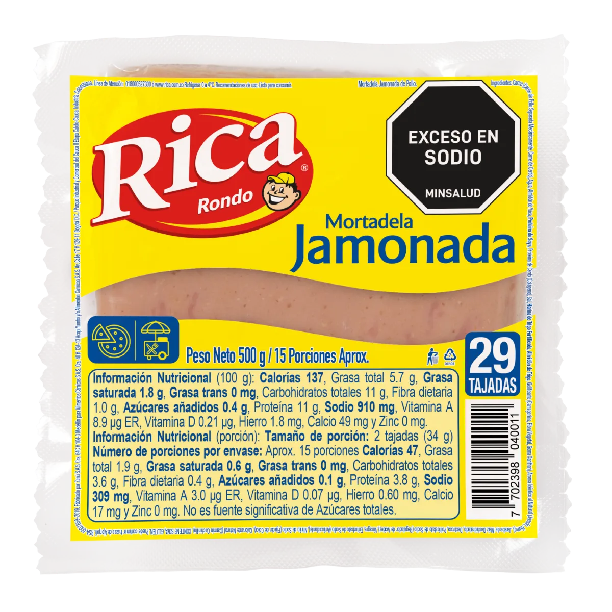 MORTADELA JAMONADA RICA CHEF X 500 g