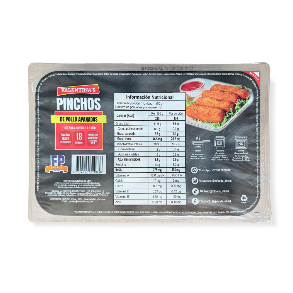 Pinchos Apanados Valentina´S X900g X18un