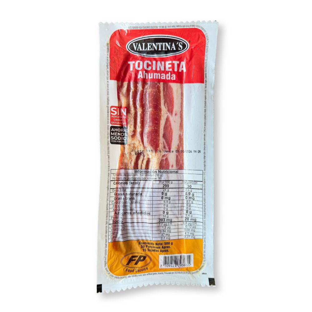 Tocineta Valentinas Ahumada 500 Gramos