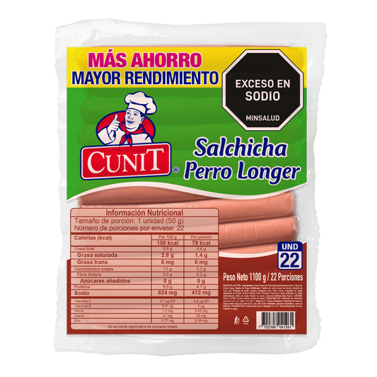SALCHICHA PERRO LONGER CUNIT X 1100g X 22und