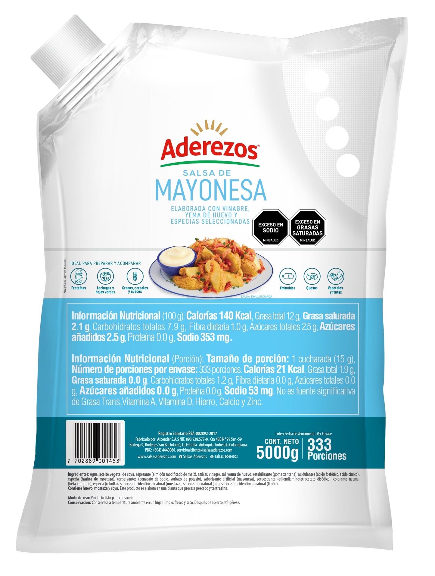MAYONESA BAJA EN GRASA ADEREZOS X 5 KL