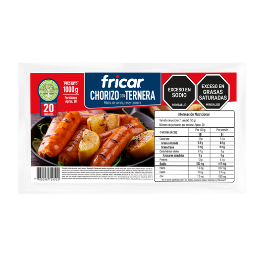 Chorizo Ternera Fricar X 1000 G X 20 Und