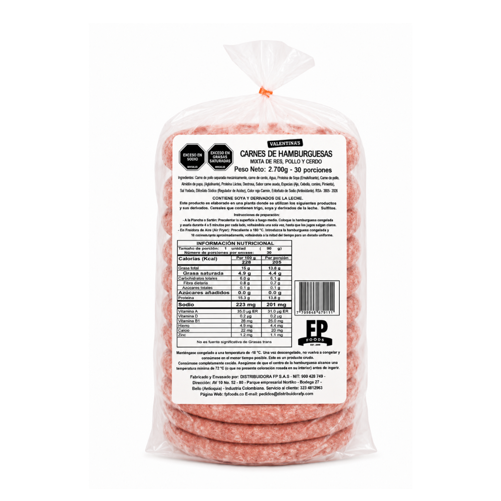 CARNE HAMBURGUESA PREMIUM X 2700g X30und