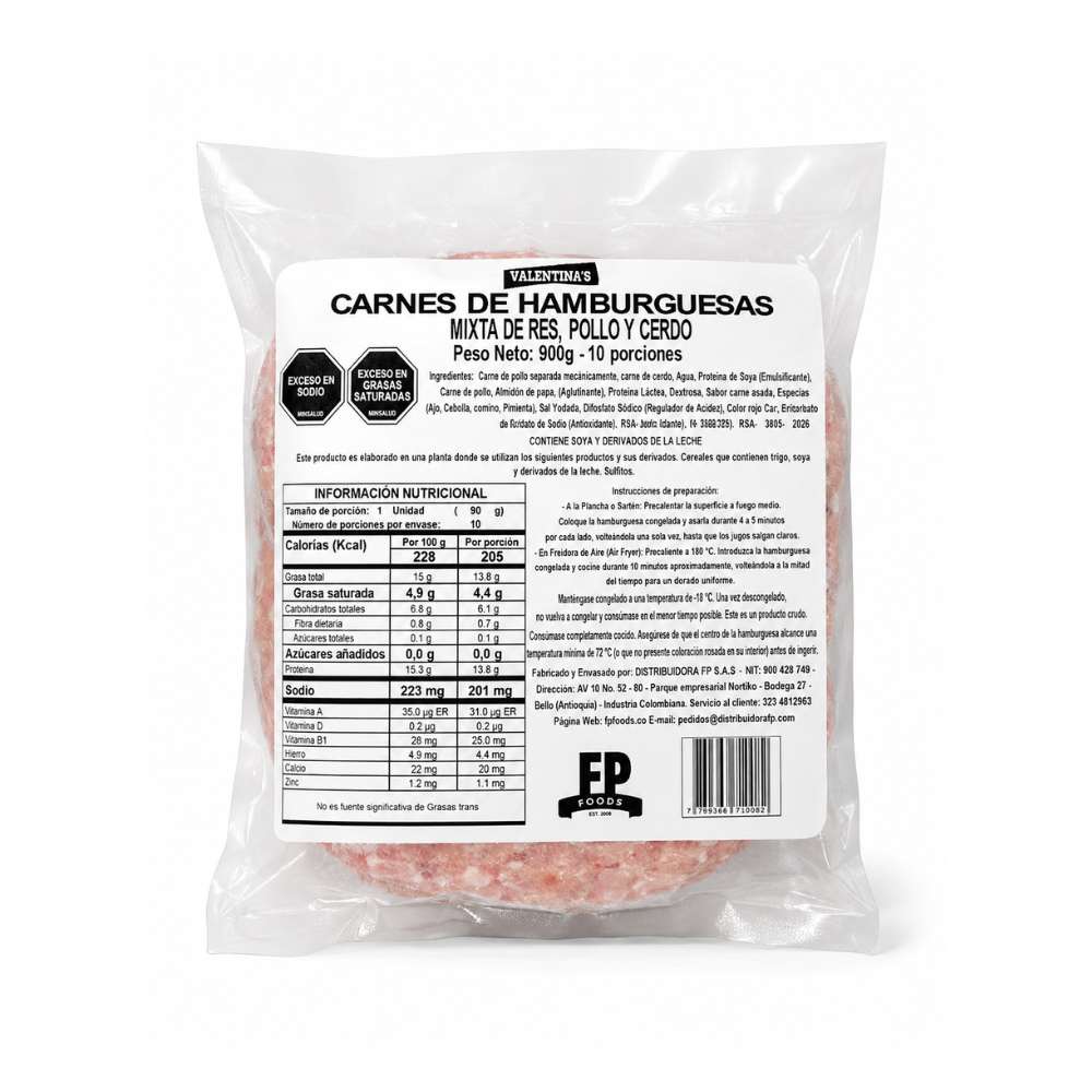 CARNE HAMBURGUESA PREMIUM  X 900g X10und
