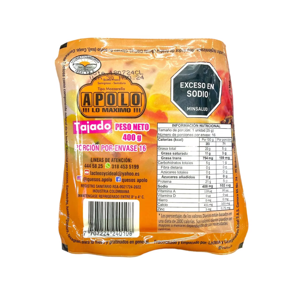 Queso Tajado Apolo X 400 G