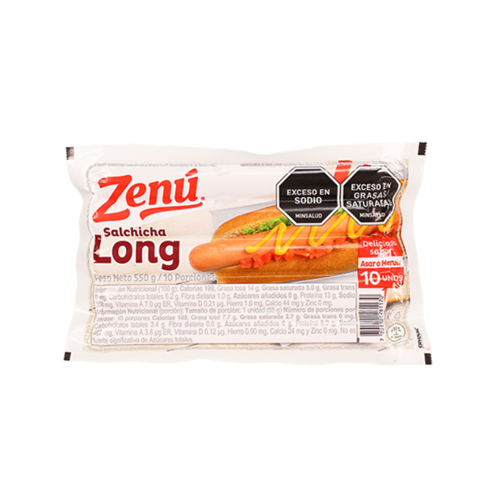 Salchicha Long Zenu X 550 G X 10 Und