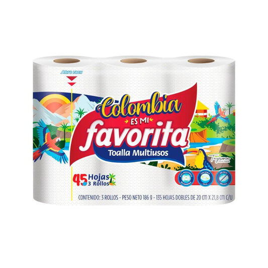 Toalla Cocina Favorita 3 Rollos X 45 Und